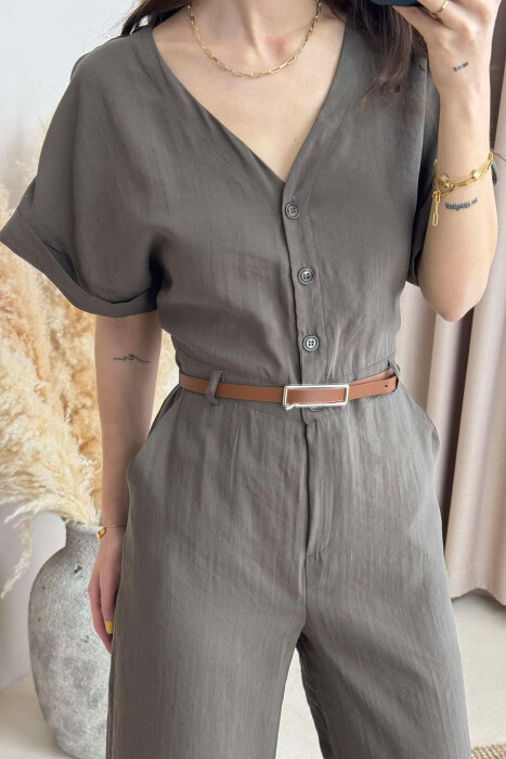 ONE COLOR BELTED WOMEN JUMPSUIT GREEN/JESHILE - 4