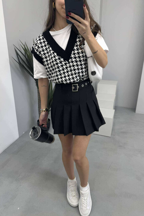 ONE COLOR BELTED WOMEN SKIRT BLACK/ E ZEZE - 1