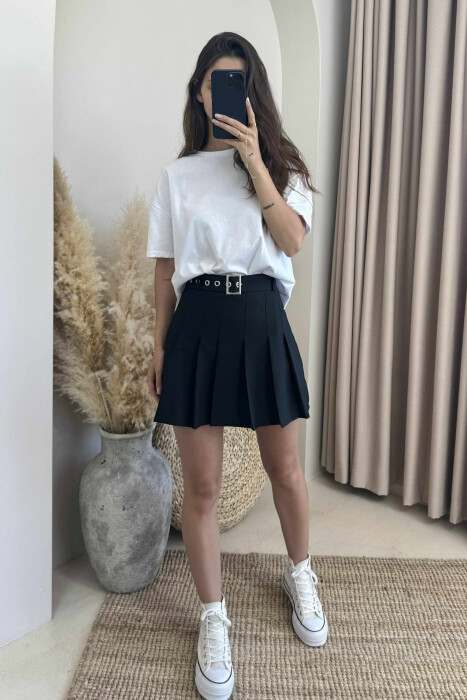 ONE COLOR BELTED WOMEN SKIRT BLACK/ E ZEZE - 2