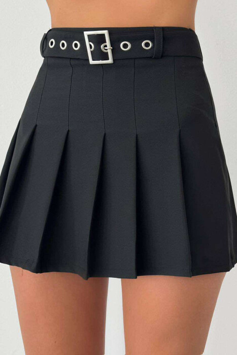 ONE COLOR BELTED WOMEN SKIRT BLACK/ E ZEZE 