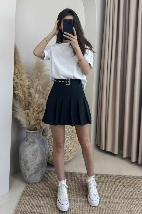 ONE COLOR BELTED WOMEN SKIRT BLACK/ E ZEZE 