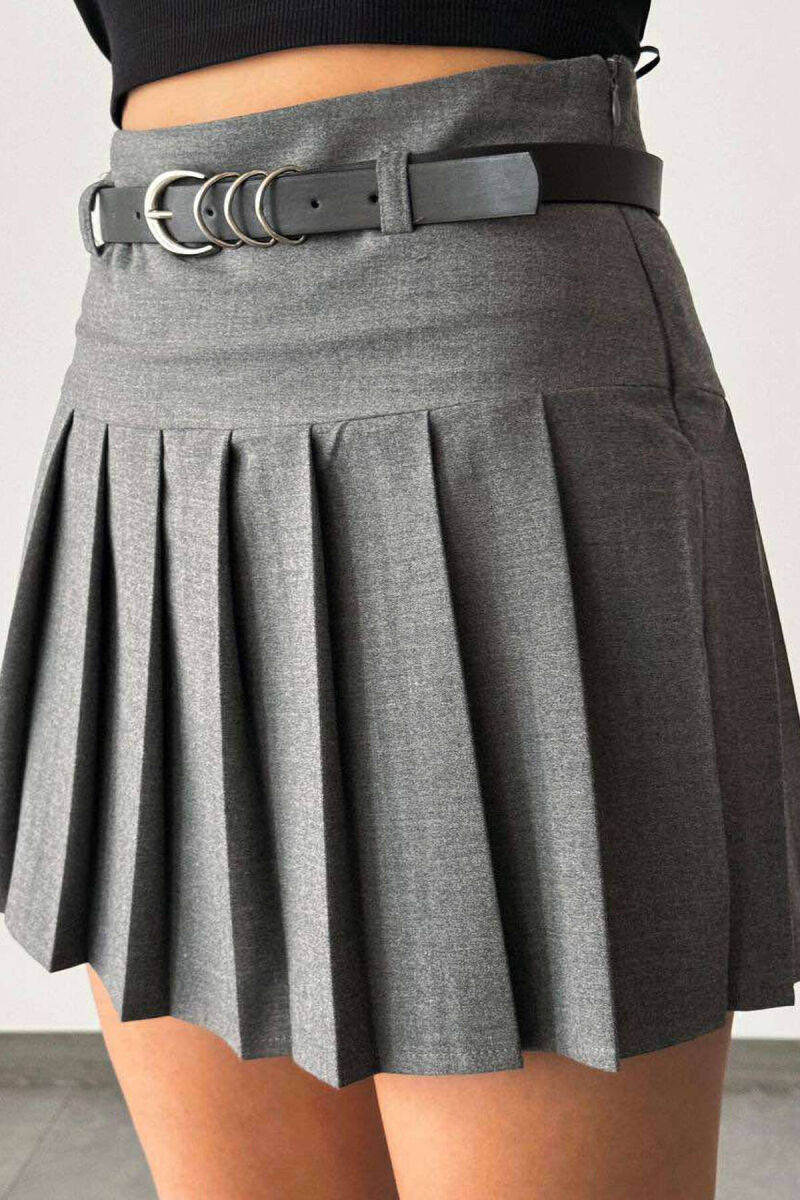 ONE COLOR BELTED WOMEN SKORT IN GREY COLOR - 2