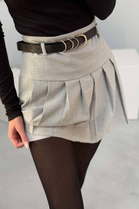 ONE COLOR BELTED WOMEN SKORT IN LIGHT GREY COLOR - 3