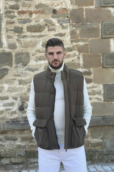 ONE COLOR BIG FRONT POCKETS HIDDEN BUTTON+ZIPPER MEN VEST GREEN/JESHILE - KLAUDIO FASHION