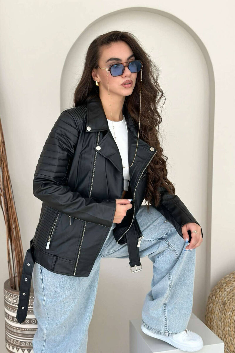 ONE COLOR BIKER WOMEN JACKET BLACK/ E ZEZE - 1