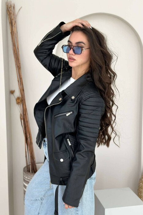 ONE COLOR BIKER WOMEN JACKET BLACK/ E ZEZE - 3