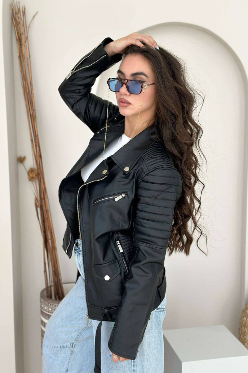 ONE COLOR BIKER WOMEN JACKET BLACK/ E ZEZE - 3