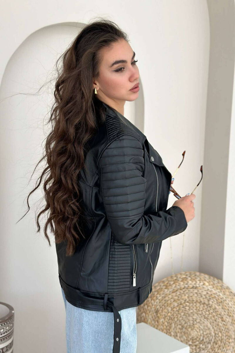 ONE COLOR BIKER WOMEN JACKET BLACK/ E ZEZE - 4
