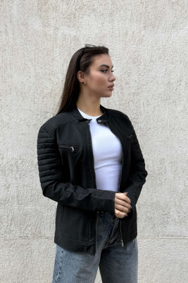 ONE COLOR BIKER WOMEN JACKET BLACK/ E ZEZE 