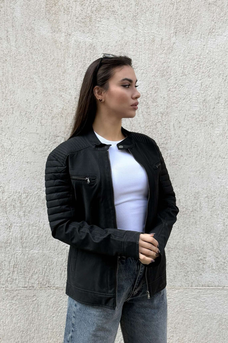 ONE COLOR BIKER WOMEN JACKET BLACK/ E ZEZE - 1