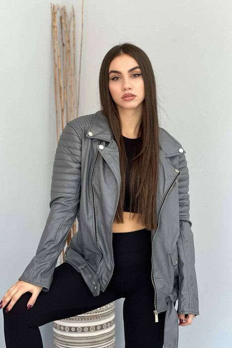 ONE COLOR BIKER WOMEN JACKET GREY/GRI 