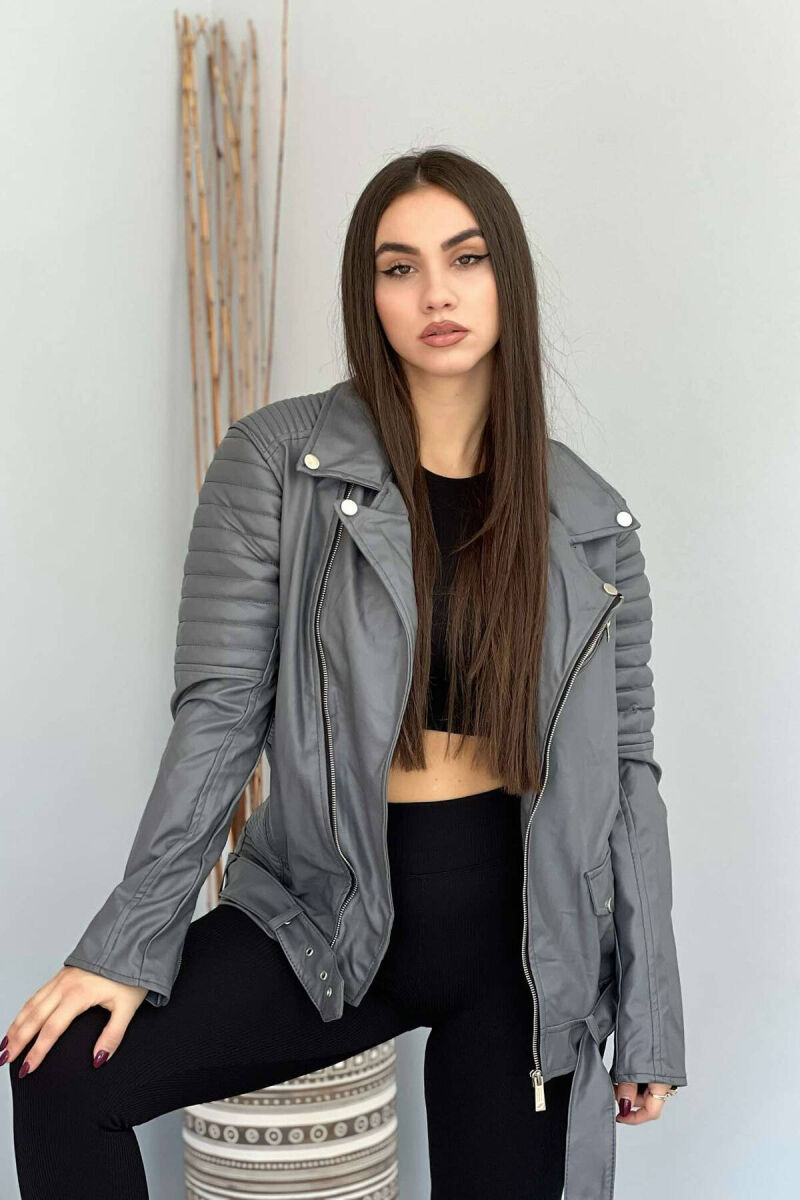ONE COLOR BIKER WOMEN JACKET GREY/GRI - 1