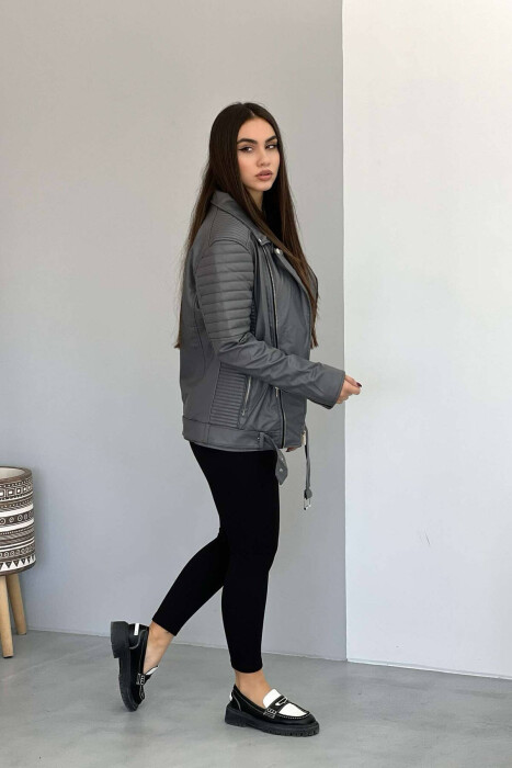ONE COLOR BIKER WOMEN JACKET GREY/GRI - 2