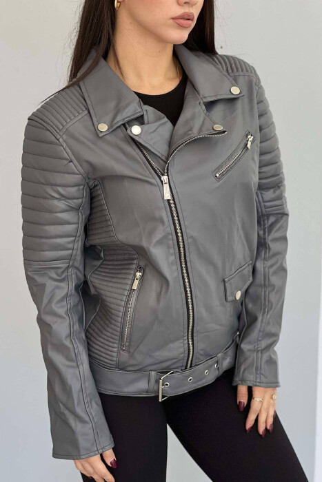 ONE COLOR BIKER WOMEN JACKET GREY/GRI - 3
