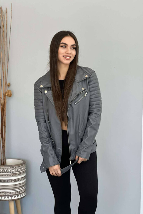 ONE COLOR BIKER WOMEN JACKET GREY/GRI - 4