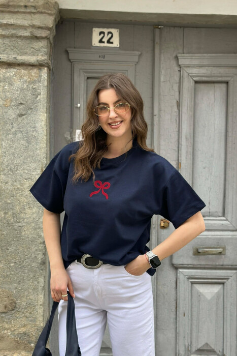 ONE COLOR BOW DESIGN WOMAN T-SHIRT BLUE/BLU 
