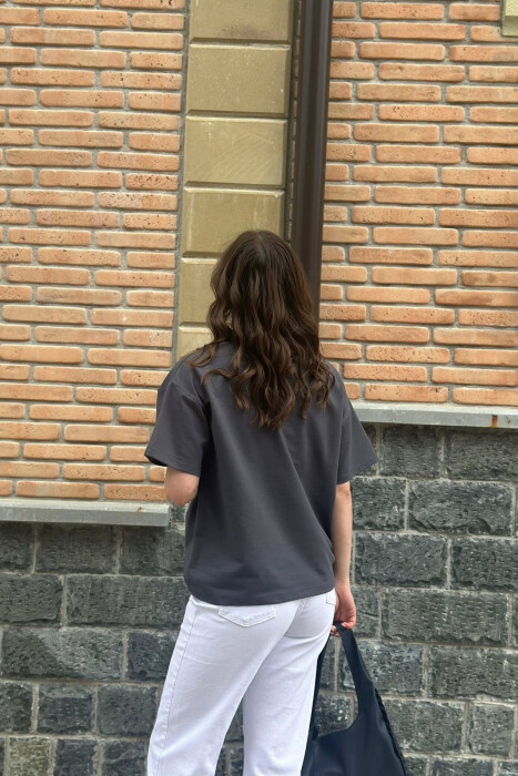 ONE COLOR BOW DESIGN WOMAN T-SHIRT DARK GREY/GEE - 4
