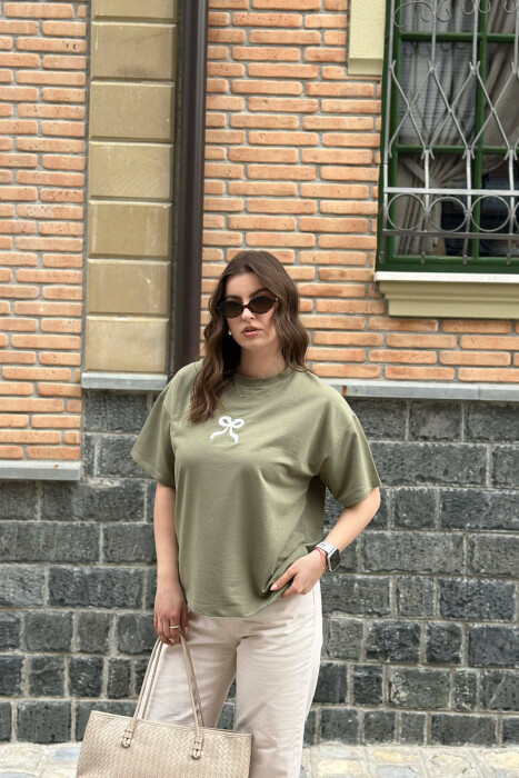 ONE COLOR BOW DESIGN WOMAN T-SHIRT MINT/MENTE 