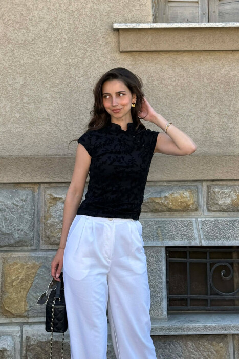 ONE COLOR BUTTON DETAILS WOMAN TANK TOP BLACK/ E ZEZE - KLAUDIO FASHION