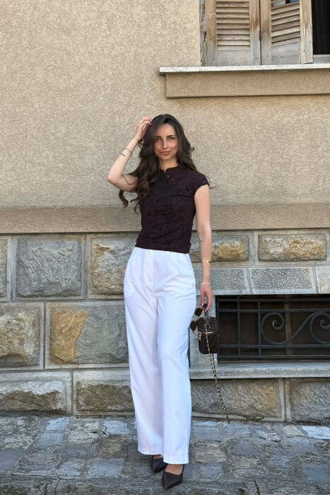 ONE COLOR BUTTON DETAILS WOMAN TANK TOP DARK BROWN/KAE - 4