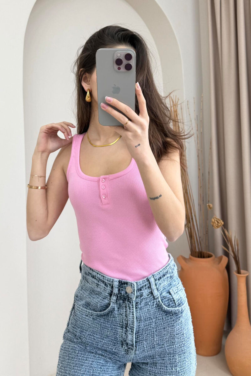 ONE COLOR BUTTON DETAILS WOMEN TANK TOP PINK/ROZE - 1