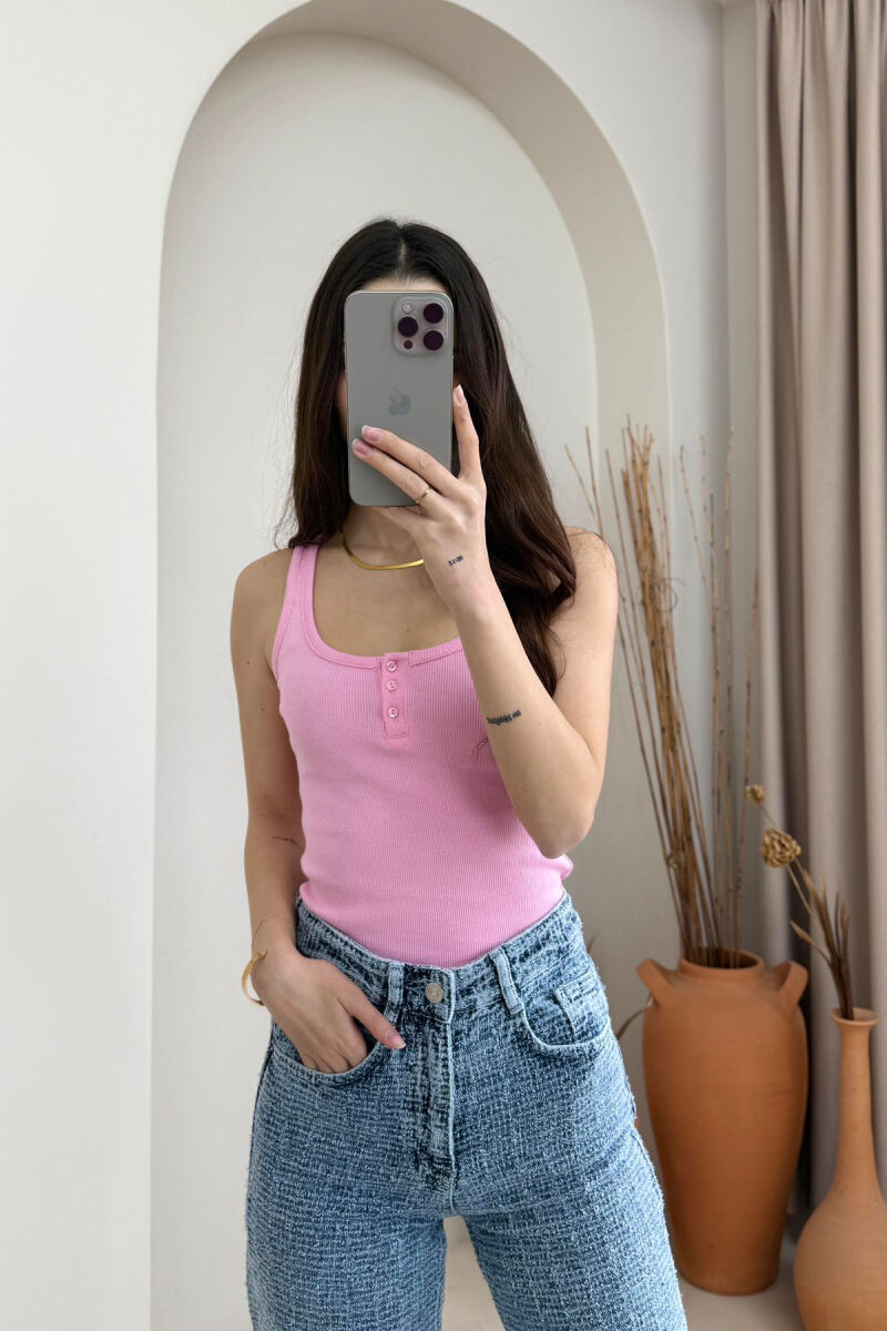 ONE COLOR BUTTON DETAILS WOMEN TANK TOP PINK/ROZE - 2