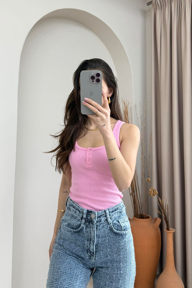 ONE COLOR BUTTON DETAILS WOMEN TANK TOP PINK/ROZE - 5