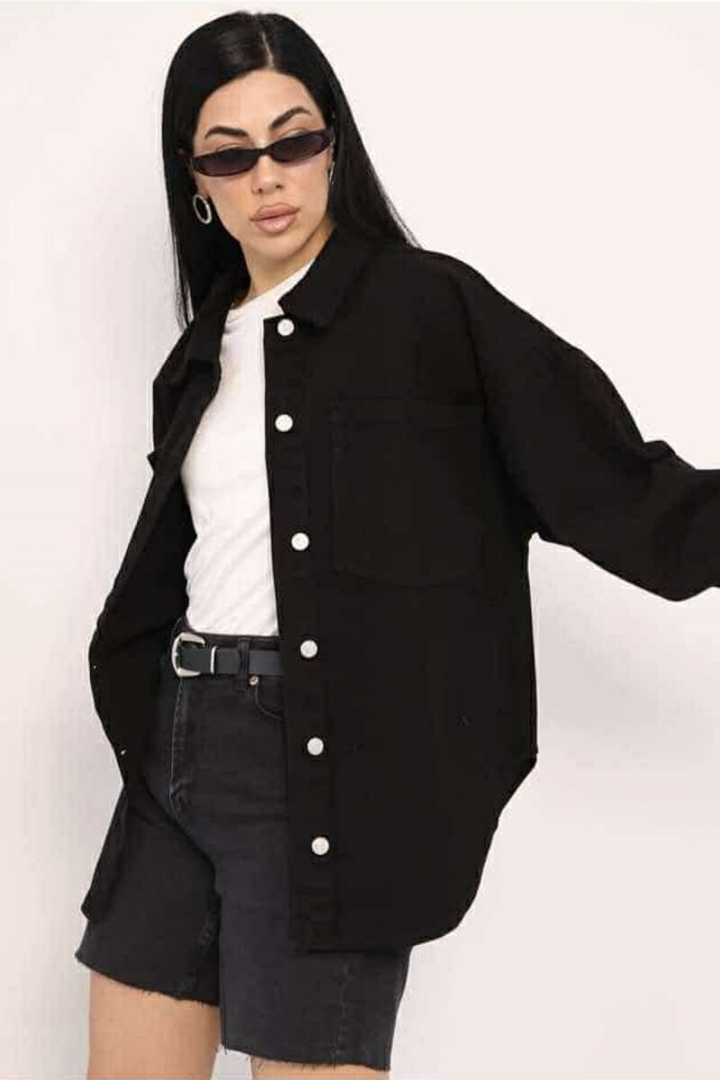 ONE COLOR BUTTON WOMEN DENIM JACKET BLACK/ E ZEZE - 2