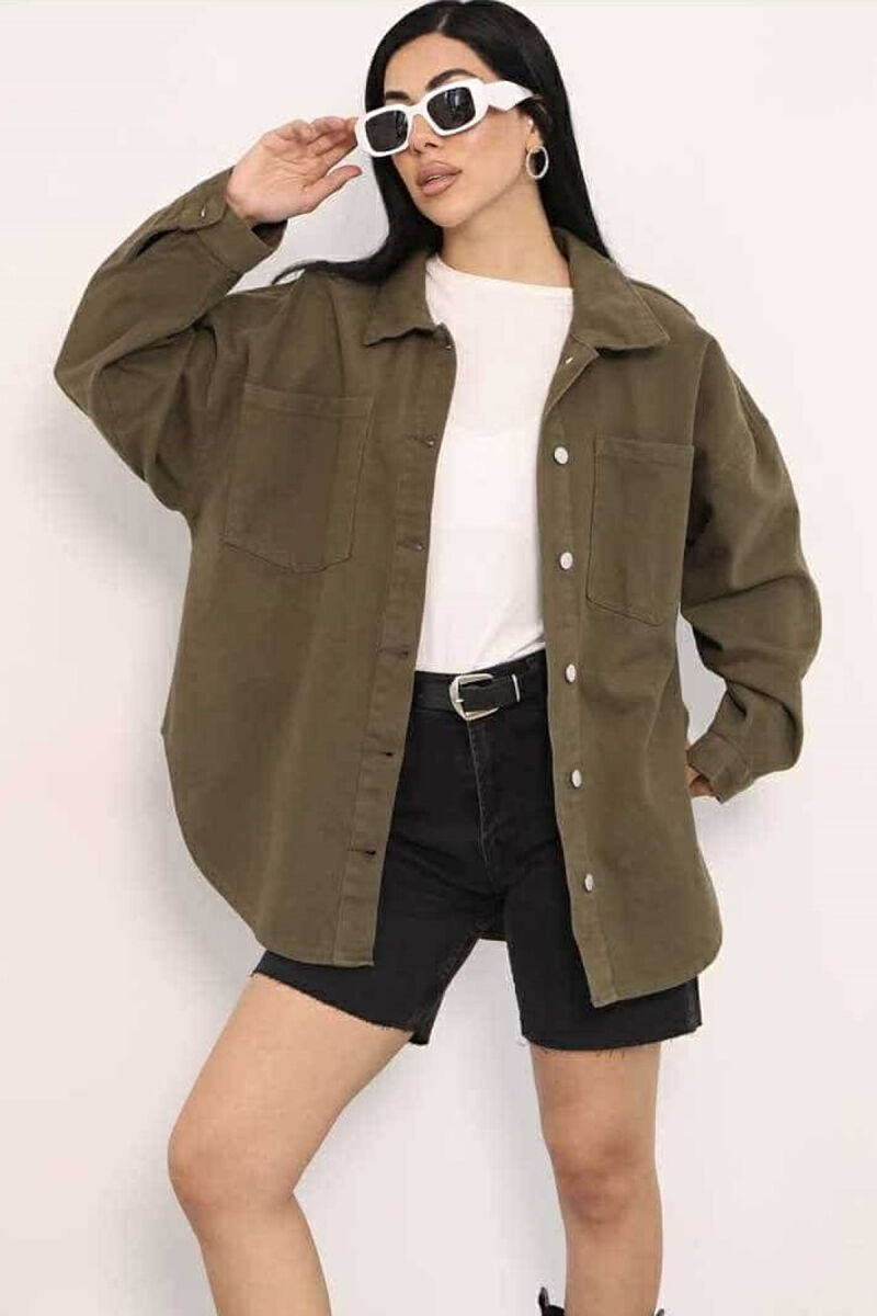ONE COLOR BUTTON WOMEN DENIM JACKET GREEN/JESHILE - 1