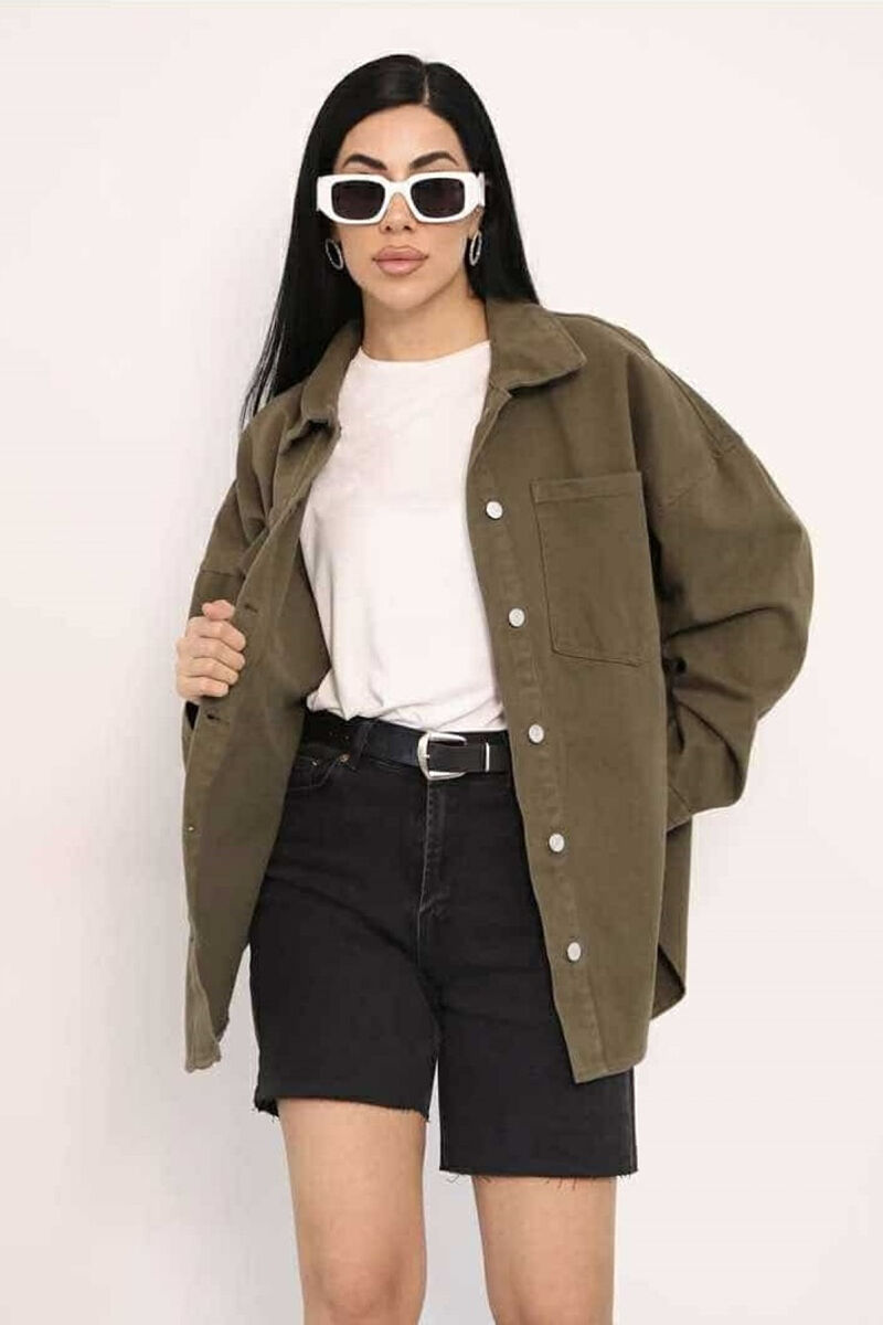 ONE COLOR BUTTON WOMEN DENIM JACKET GREEN/JESHILE - 2