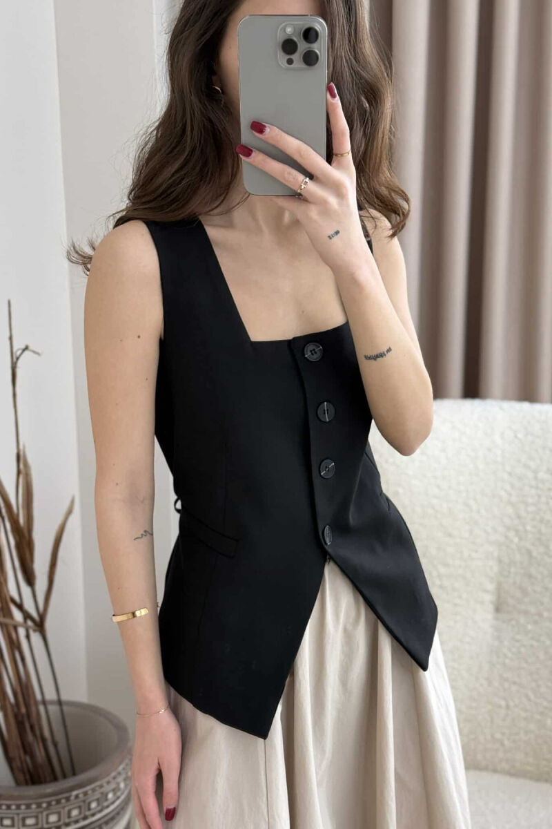 ONE COLOR BUTTON WOMEN VEST BLACK/ E ZEZE - 3