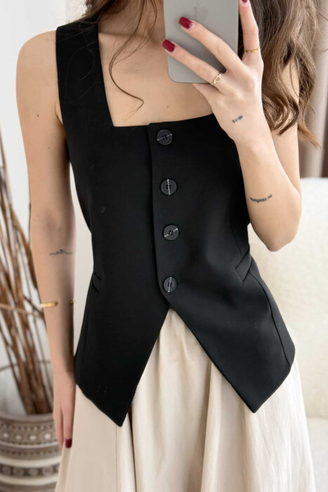 ONE COLOR BUTTON WOMEN VEST BLACK/ E ZEZE - 4