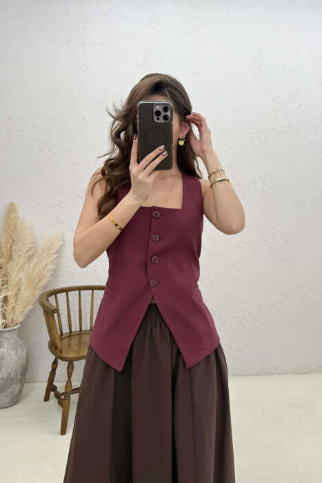 ONE COLOR BUTTON WOMEN VEST BURGUNDY/VISHNJE - KLAUDIO FASHION