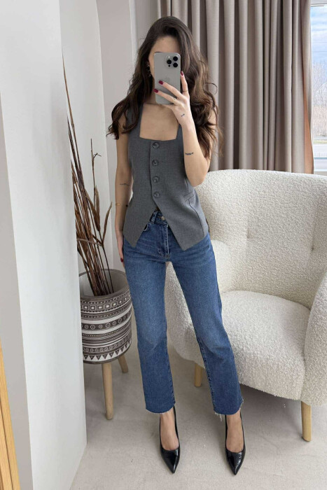 ONE COLOR BUTTON WOMEN VEST DARK GREY/GEE 