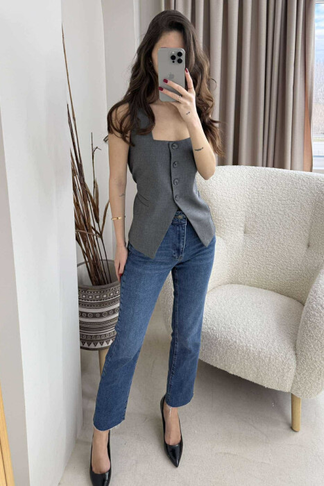 ONE COLOR BUTTON WOMEN VEST DARK GREY/GEE - 2