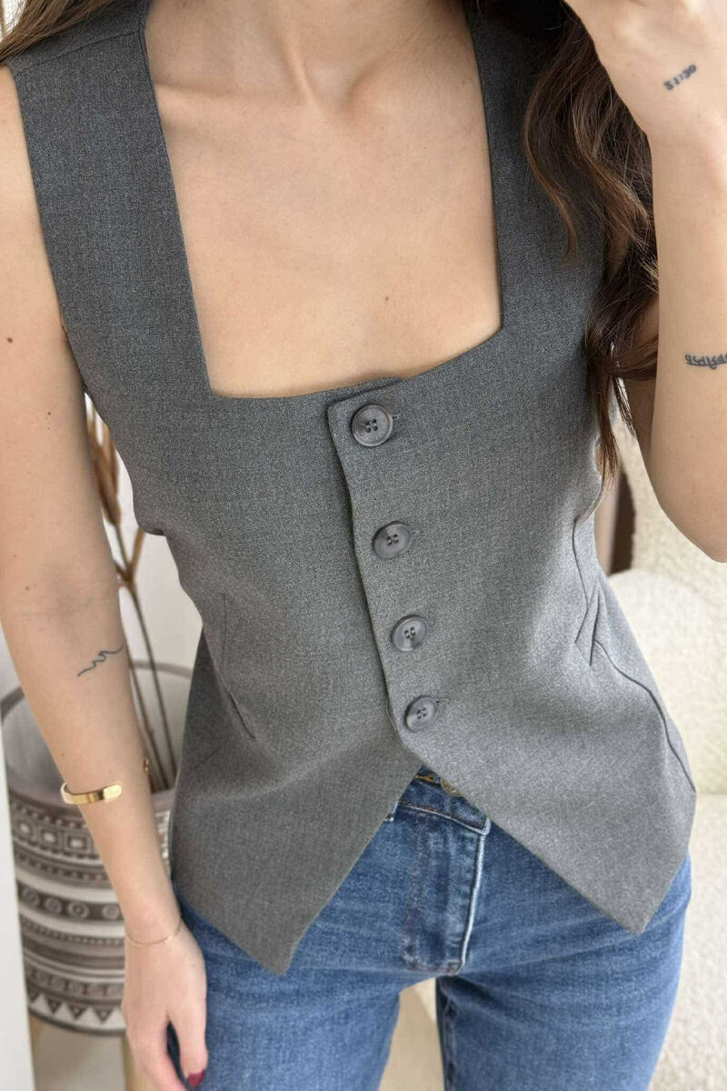 ONE COLOR BUTTON WOMEN VEST DARK GREY/GEE - 4