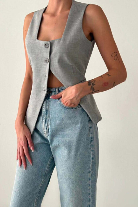 ONE COLOR BUTTON WOMEN VEST LIGHT GREY/GZ 