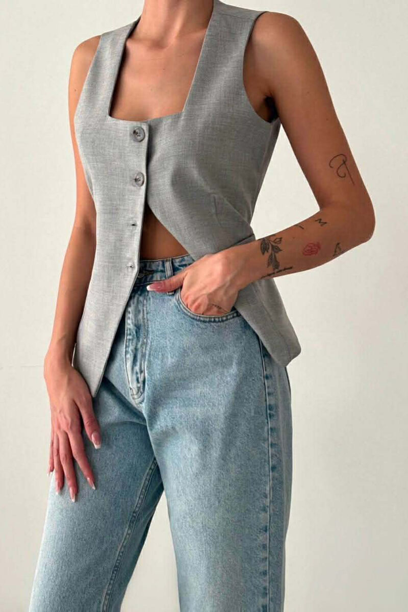 ONE COLOR BUTTON WOMEN VEST LIGHT GREY/GZ - 1