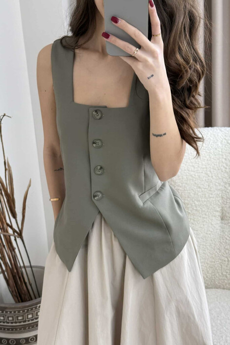 ONE COLOR BUTTON WOMEN VEST OLIVE/ULLI - 3