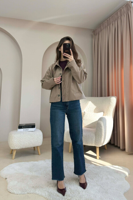 ONE COLOR BUTTONED CROPPED WOMAN COAT BEIGE/BEZHE - 2