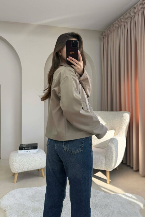 ONE COLOR BUTTONED CROPPED WOMAN COAT BEIGE/BEZHE - 4