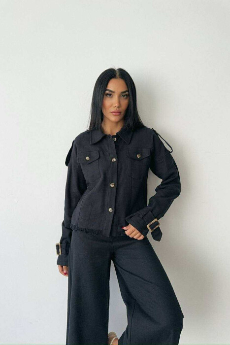 ONE COLOR BUTTONED JACKET+TROUSERS WOMEN SET BLACK/ E ZEZE - 2