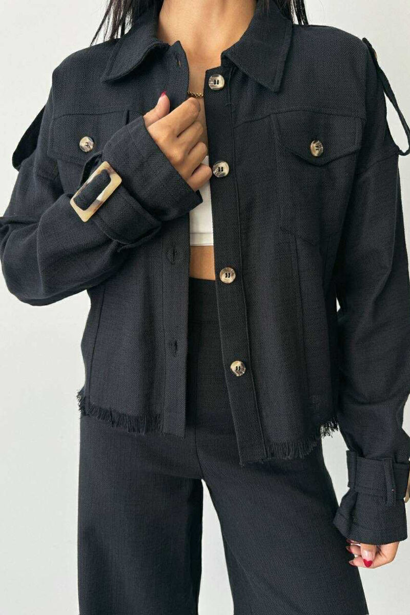 ONE COLOR BUTTONED JACKET+TROUSERS WOMEN SET BLACK/ E ZEZE - 3