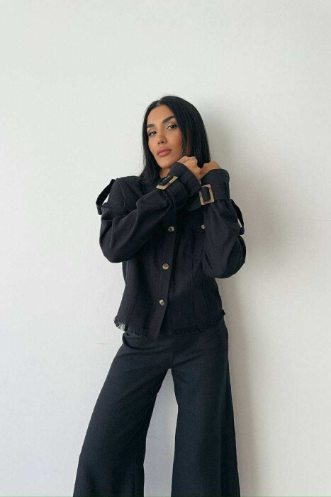 ONE COLOR BUTTONED JACKET+TROUSERS WOMEN SET BLACK/ E ZEZE - 4