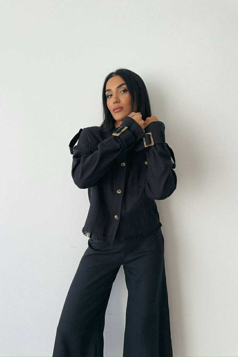 ONE COLOR BUTTONED JACKET+TROUSERS WOMEN SET BLACK/ E ZEZE - 4