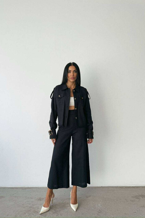 ONE COLOR BUTTONED JACKET+TROUSERS WOMEN SET BLACK/ E ZEZE 