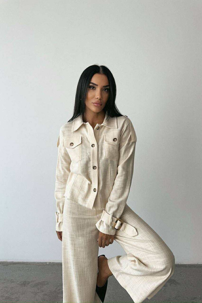 ONE COLOR BUTTONED JACKET+TROUSERS WOMEN SET CREAM/KREM - 3