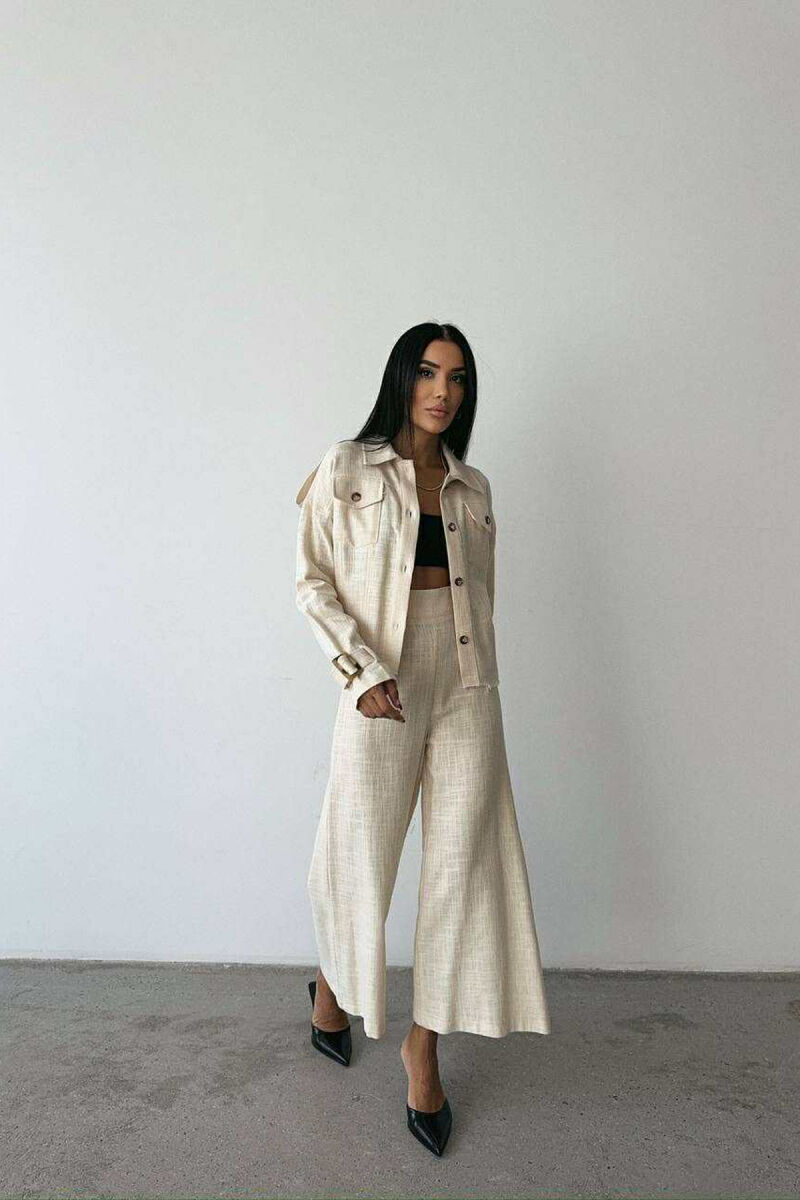 ONE COLOR BUTTONED JACKET+TROUSERS WOMEN SET CREAM/KREM - 4