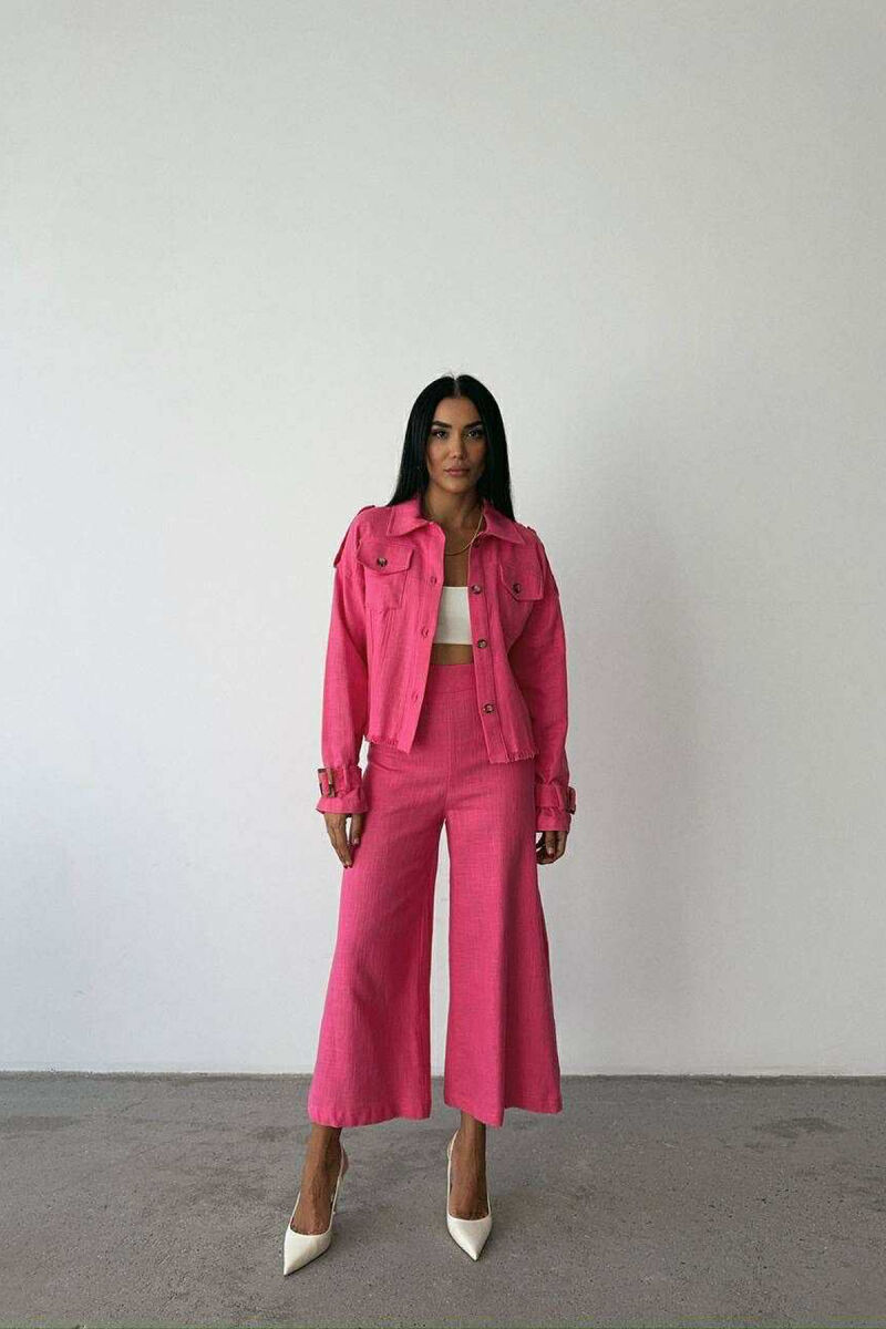 ONE COLOR BUTTONED JACKET+TROUSERS WOMEN SET PINK/ROZE - 1