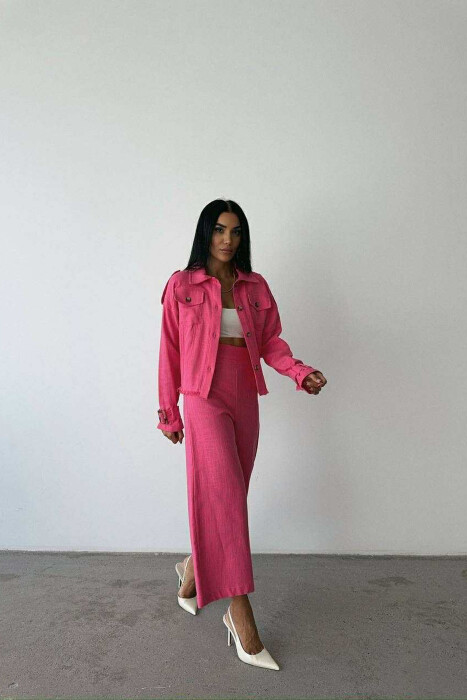 ONE COLOR BUTTONED JACKET+TROUSERS WOMEN SET PINK/ROZE - 3